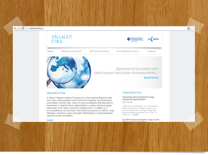 Weboldal tervezés és fejlesztés a Telenor és a Transparency International Magyarország részére